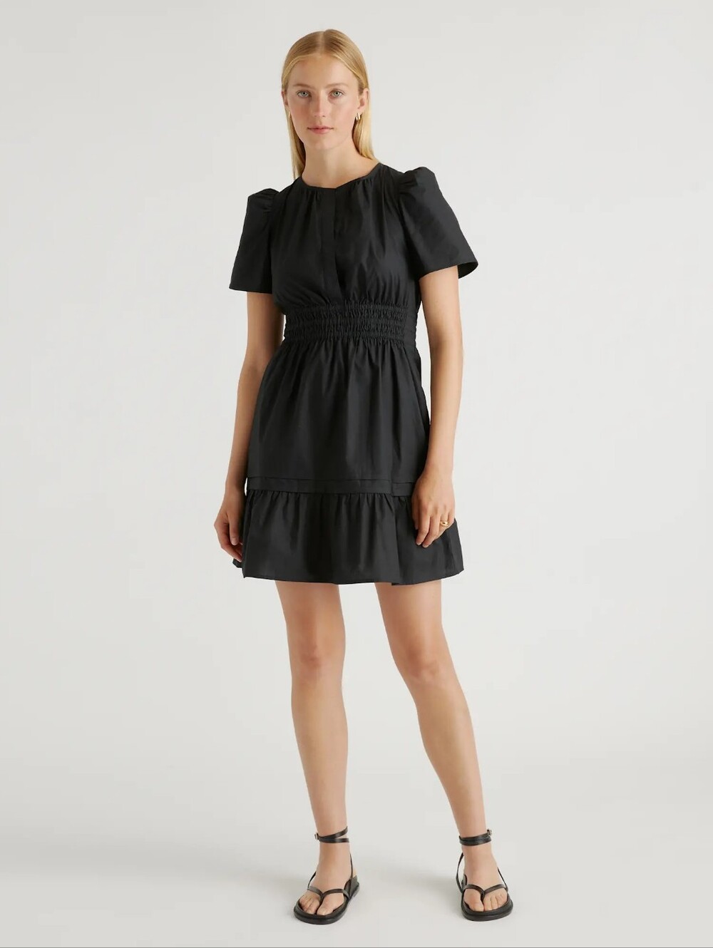 NWT Quince Black Poplin Tiered Mini Dress size medium